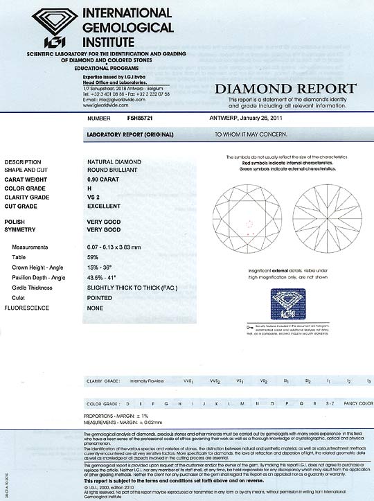 Foto 9 - Diamant 0,90ct Brillant IGI Wesselton Weiss VS Ex VG VG, D6165