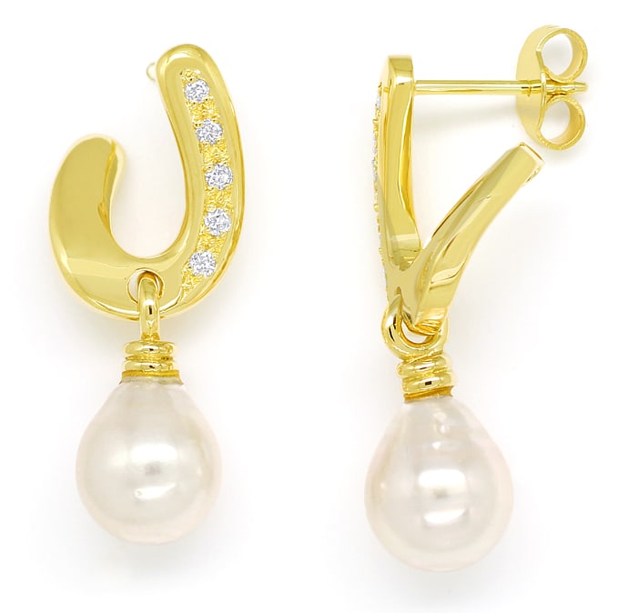 Foto 1 - Ohrhänger mit Perlen und lupenreine Brillanten Gelbgold, S2056