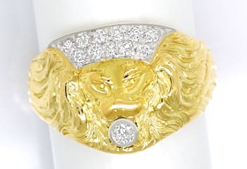 Foto 1 - Diamantring Löwe mit Brillanten in massiv 14K Gold, S2218